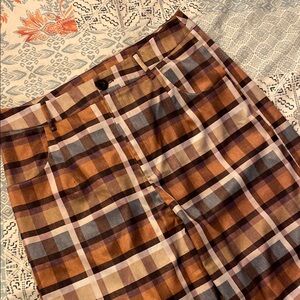 Plaid Wide Leg Pants - Brown and Tan